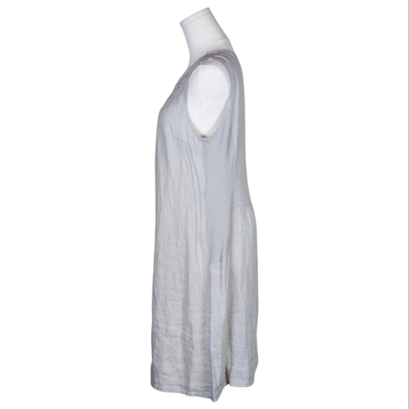 Lina Tomei Italian Linen Dress Gray Embroidered Boho Sleeveless M Made Italy - Picture 6 of 9
